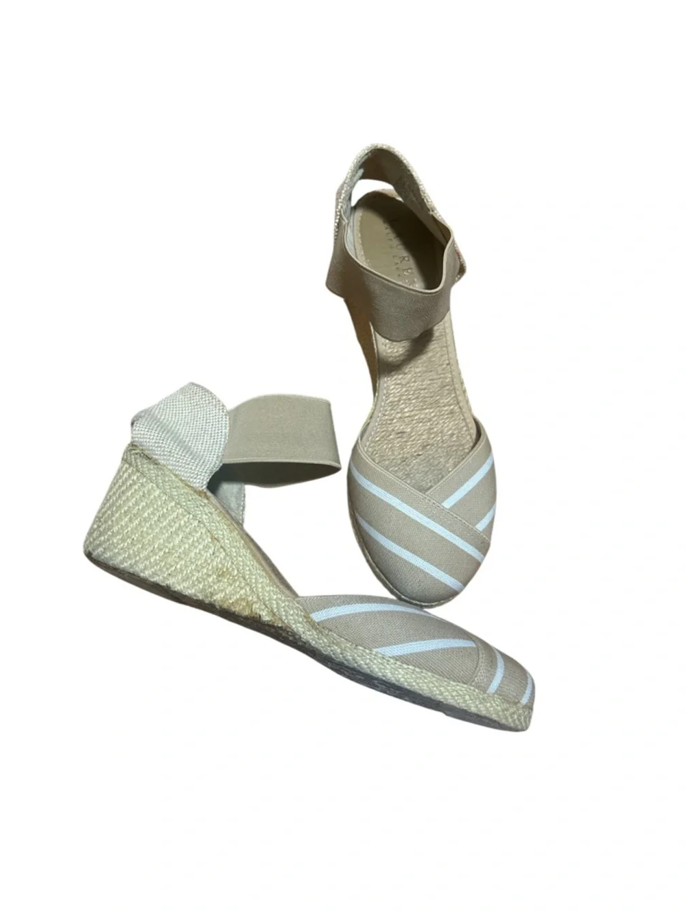 Lauren Ralph Lauren Charla Espadrille Wedge Sandals Beige White Striped 8.5B